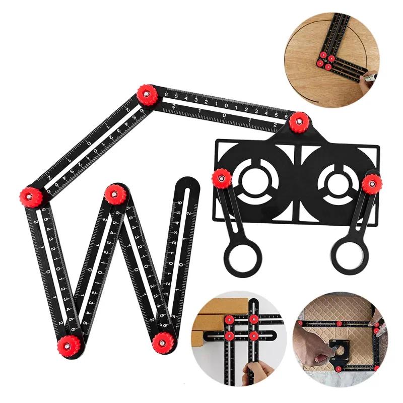 

Многоугольная линейка из алюминиевого сплава - Перфорированный шаблон для сверления плитки для точной разметки отверстий и столярных работ матовый черный