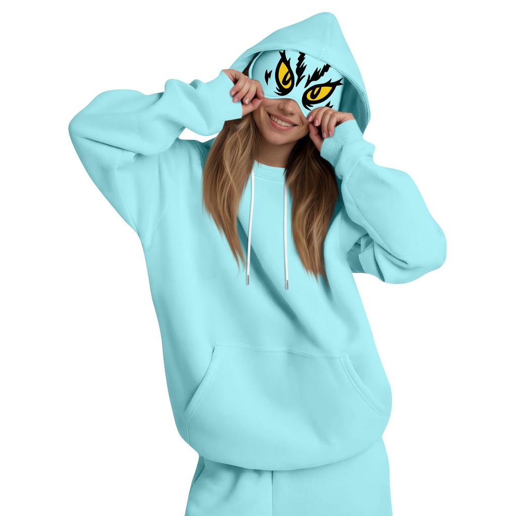 Damemote Lett langermet genser for kvinner med lommer Preppy grafisk hettegenser