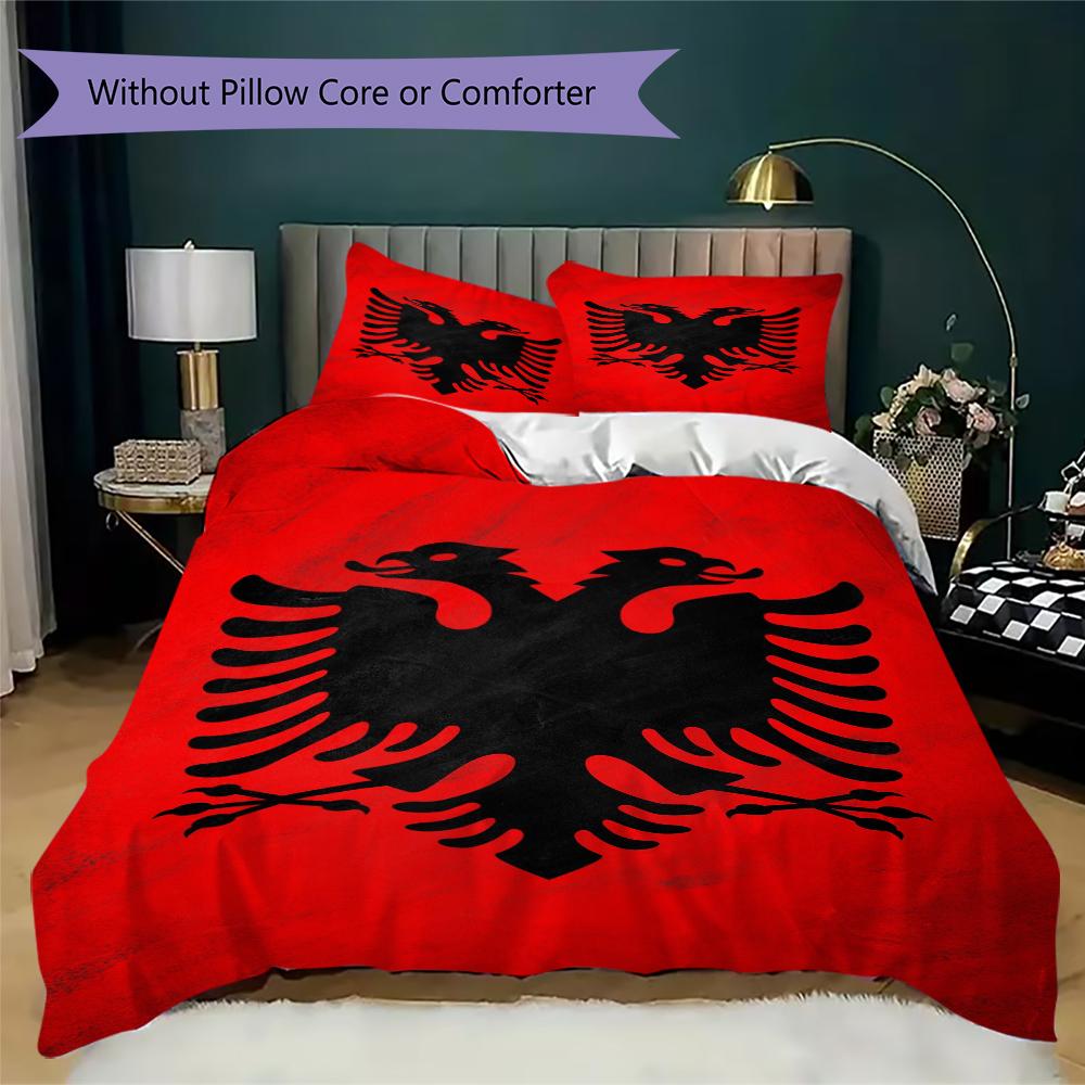 Republiken Albanien Mönster Sängkläder Täcke Täckeöverdrag Örngott Heminredning Födelsedagspresent (1 * påslakan + 2 * örngott utan kärna)