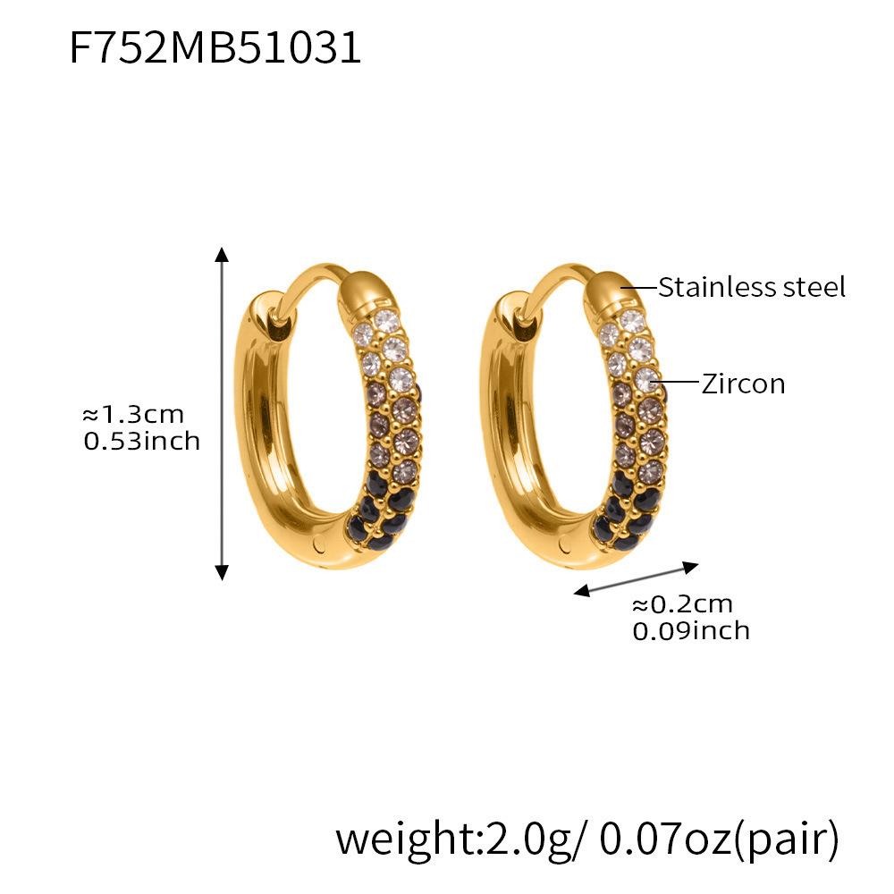 Qiong Yao 18k Gold Plated Stainless Steel Colorful Diamond Small Hoop Clip-on Earrings