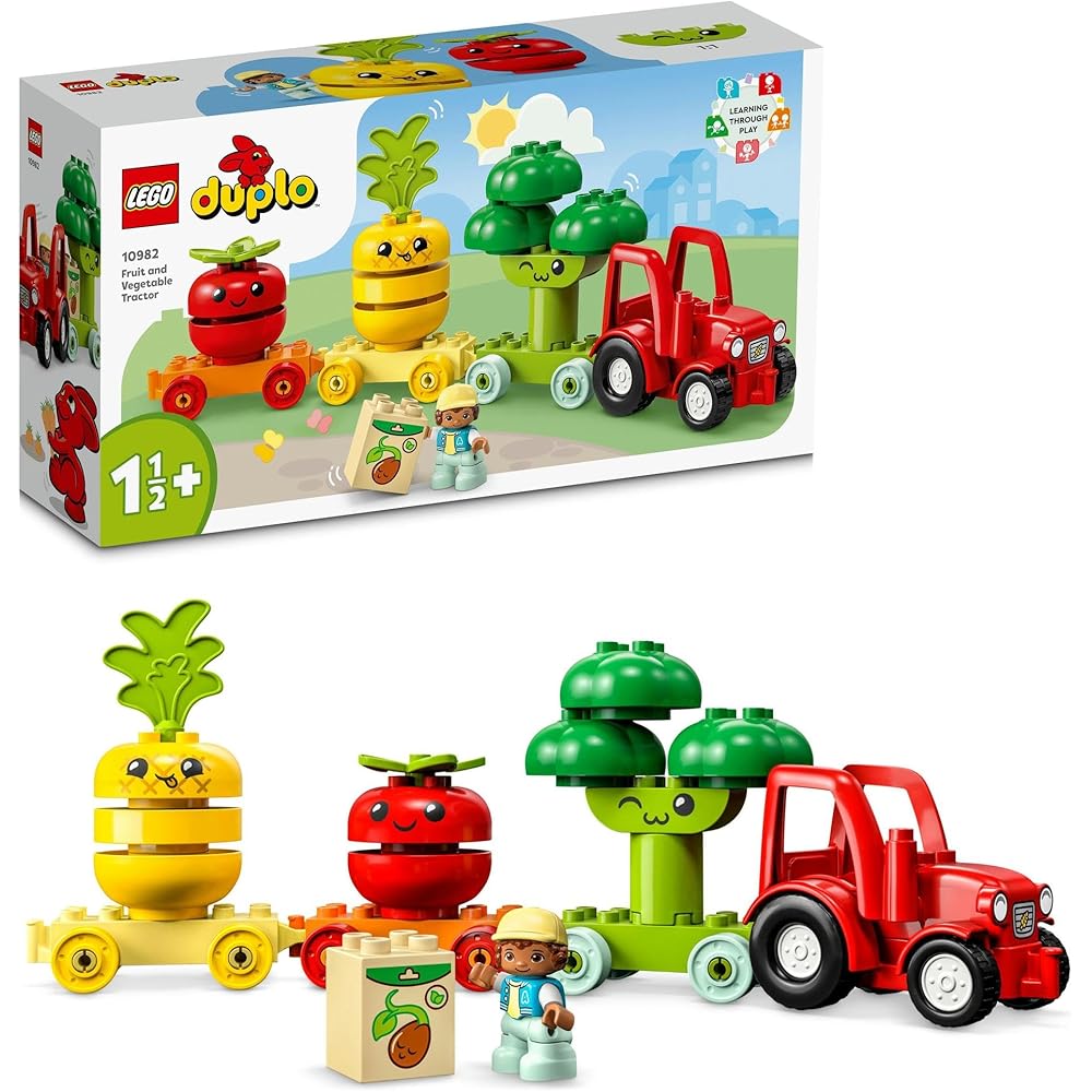 LEGO DUPLO Vegetable Tractor Toy Set for Kids 1.5-3 Years Old Educational Building Blocks Vehicle Playset 10982