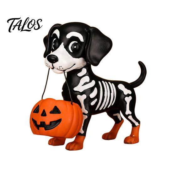 Desktop Geisterstatue Halloween Figur, Niedliche Lesestatue, Dekoration mit Party Tischmitte Kürbis Eimer, Skelett Welpen Tischdeko für