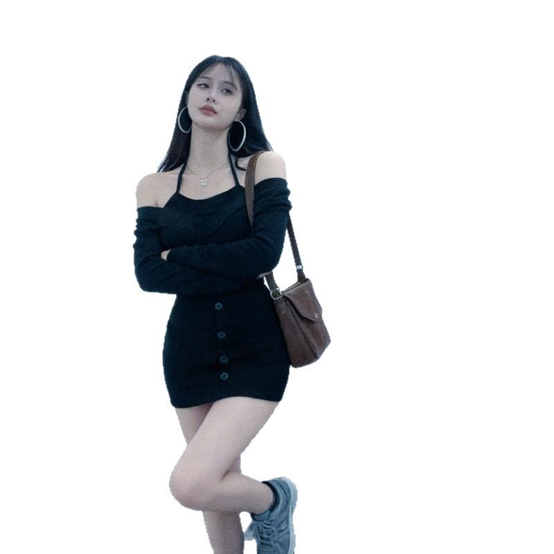 Spicy Girl One-Shoulder Dress: 2026 Spring/Autumn Slim-Fit Sexy Hip-Hugging Skirt