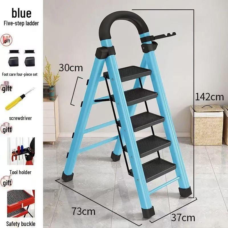 Multi-Functional Telescopic A-Frame Folding Ladder - Thick Carbon Steel Step Ladder for Indoor Use