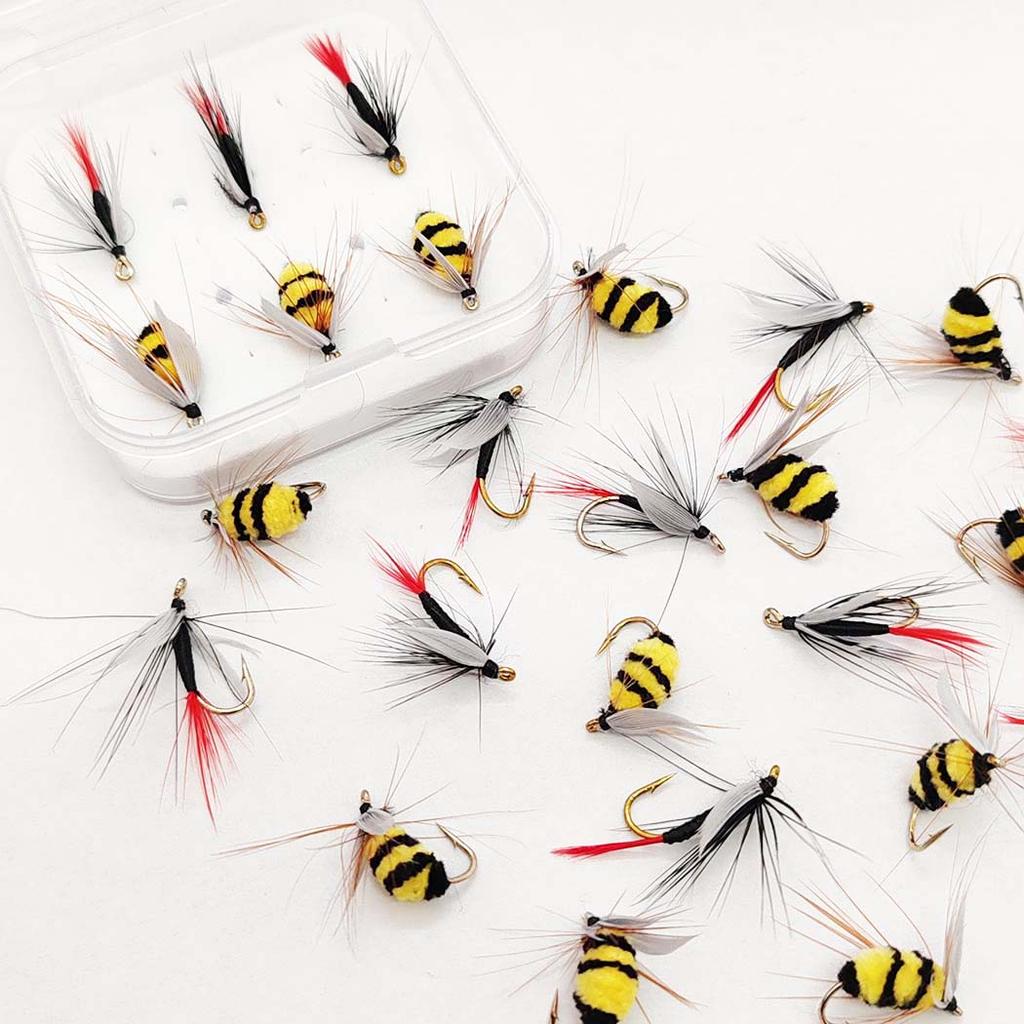 Artificial Tussock Red Tail Moth Bait & Bumble Bee Dry Fly Bait -Mixed Styles Artificial Fishing For Trout/Bass/Salmon/Perch/Carp Bait -6/10Pcs/Box