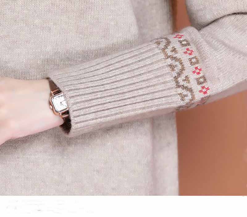 Mid-length Women Sweater Dress Loose Autumn and Winter Thickened Half High Neck Knitted Dress Simple Casual