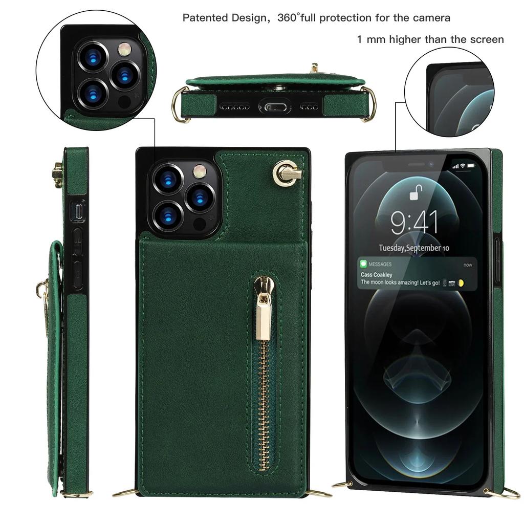 Crossbody Zipper Wallet for IPhone 16 16E 15 14 13 12 11 XR XS Pro Max Plus Case with Card Holder Lanyard Strap Leather Cover