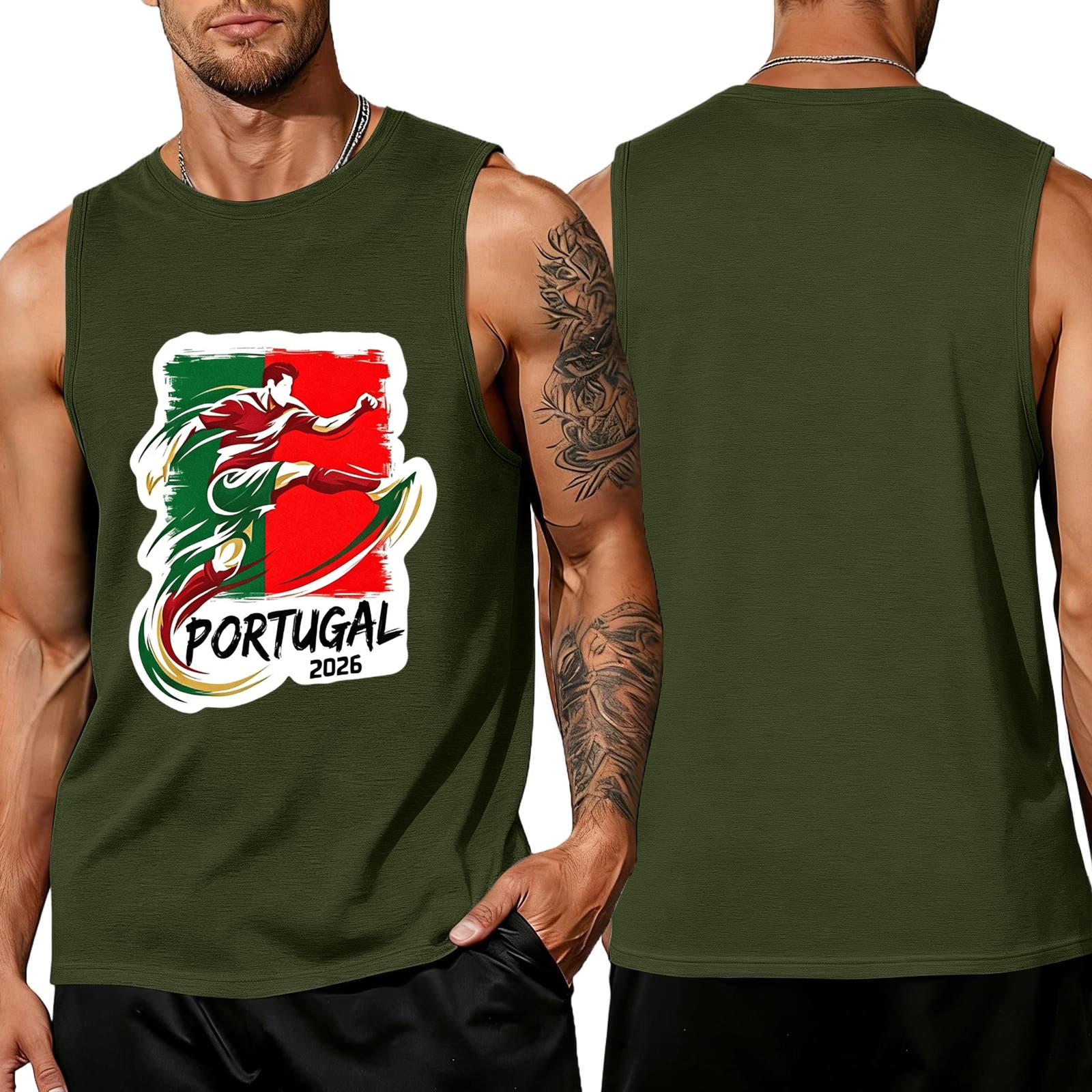 Men s Sleeveless Athletic Tank Top Portugal Soccer Graphic Print Casual Workout Shirt Summer Sportswear L армия зеленый