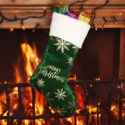 Christmas Stocking 19" Large Xmas Stocking with Plush Faux Fur Cuff for Stairs Fireplace Hanging Holiday Home Decor