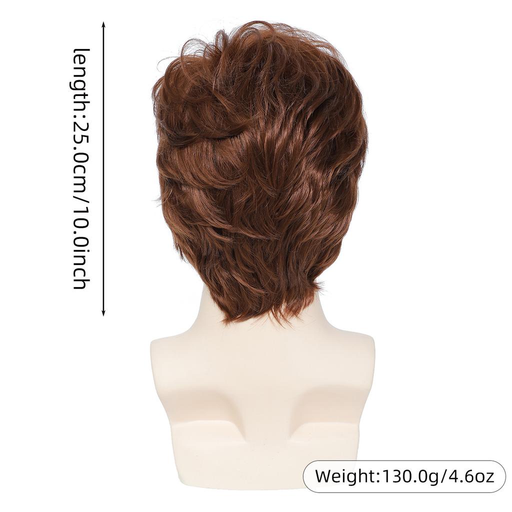 Men Layered Hair with Bangs Short Synthetic Mixed Ruddy Brown Wigs for Male Daily Cosplay Party Heat Resistant Fibre