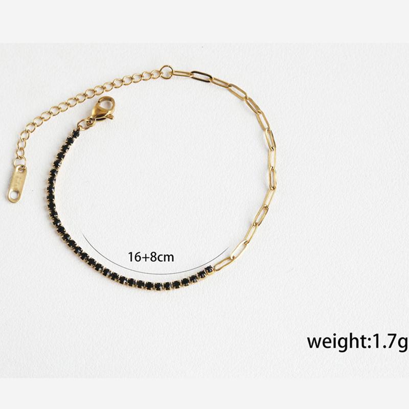 Chic Thin Stainless Steel Chain Colorful Cubic Zirconia Bracelet Bangle Exquisite Trendy Jewelry Women 2026 New чёрный