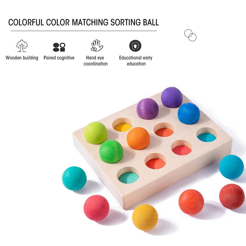 Farbsortierung Holz Farbsortierung Steckbrett 12 Enthält Holzkugeln und Früherziehung Langlebig und Kugeln, Spiel, Hölzern, Farben, Tablett, Spielzeug,