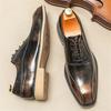 Britain Gentleman Retro Fashion Business Oxfords Men Lace Up Patchwork Patent Leather Formal Shoes Male Wedding Prom Dress Flats