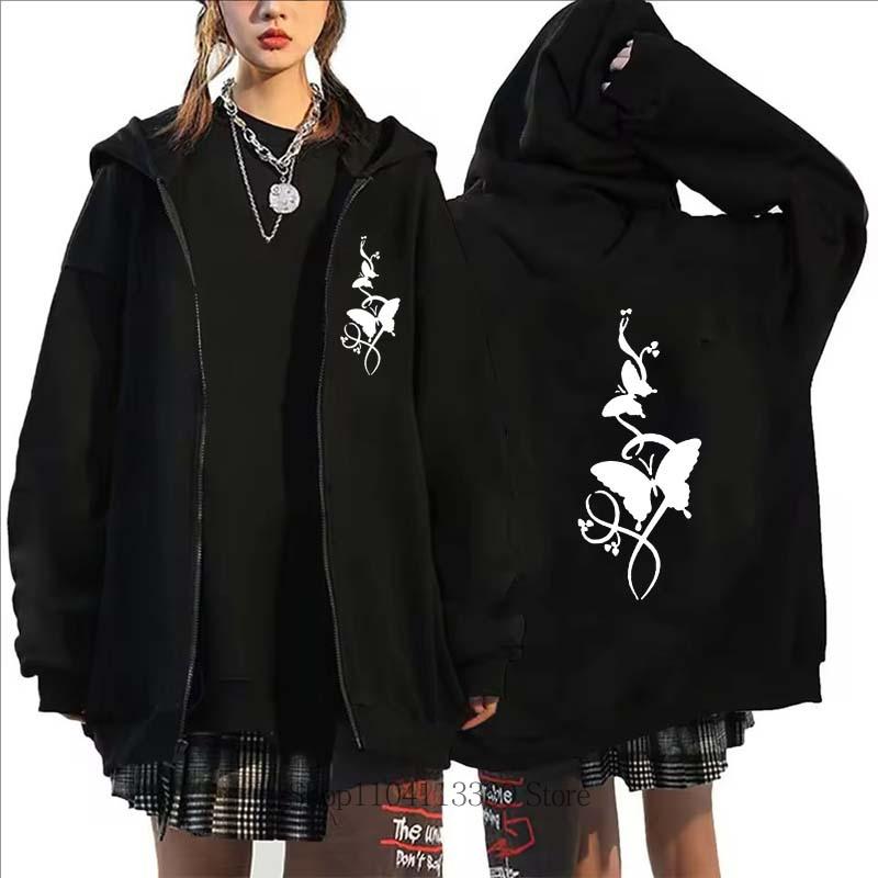 Fashion Floral Butterfly Printed Sports Zipper Hoodie Women High Quality Casual Long Sleeve Zip-up Hoodie Sweatshirts