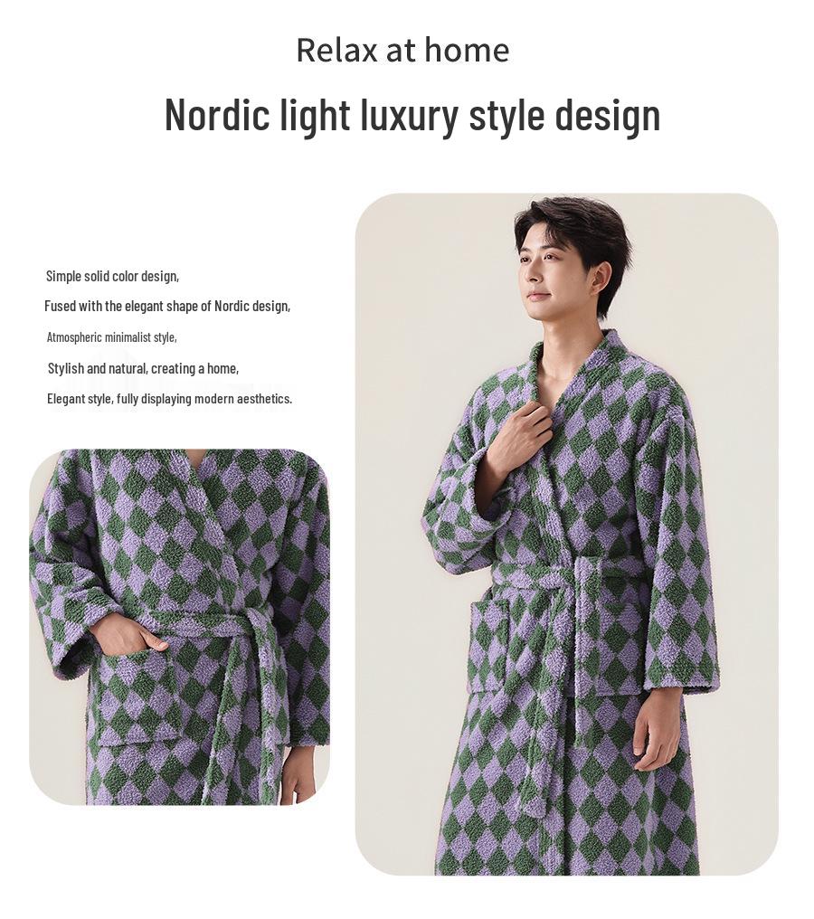 2025 Damen Verdickter Plüsch Velours Bademantel - Winter Lang Korallenfleece Homewear für Paare