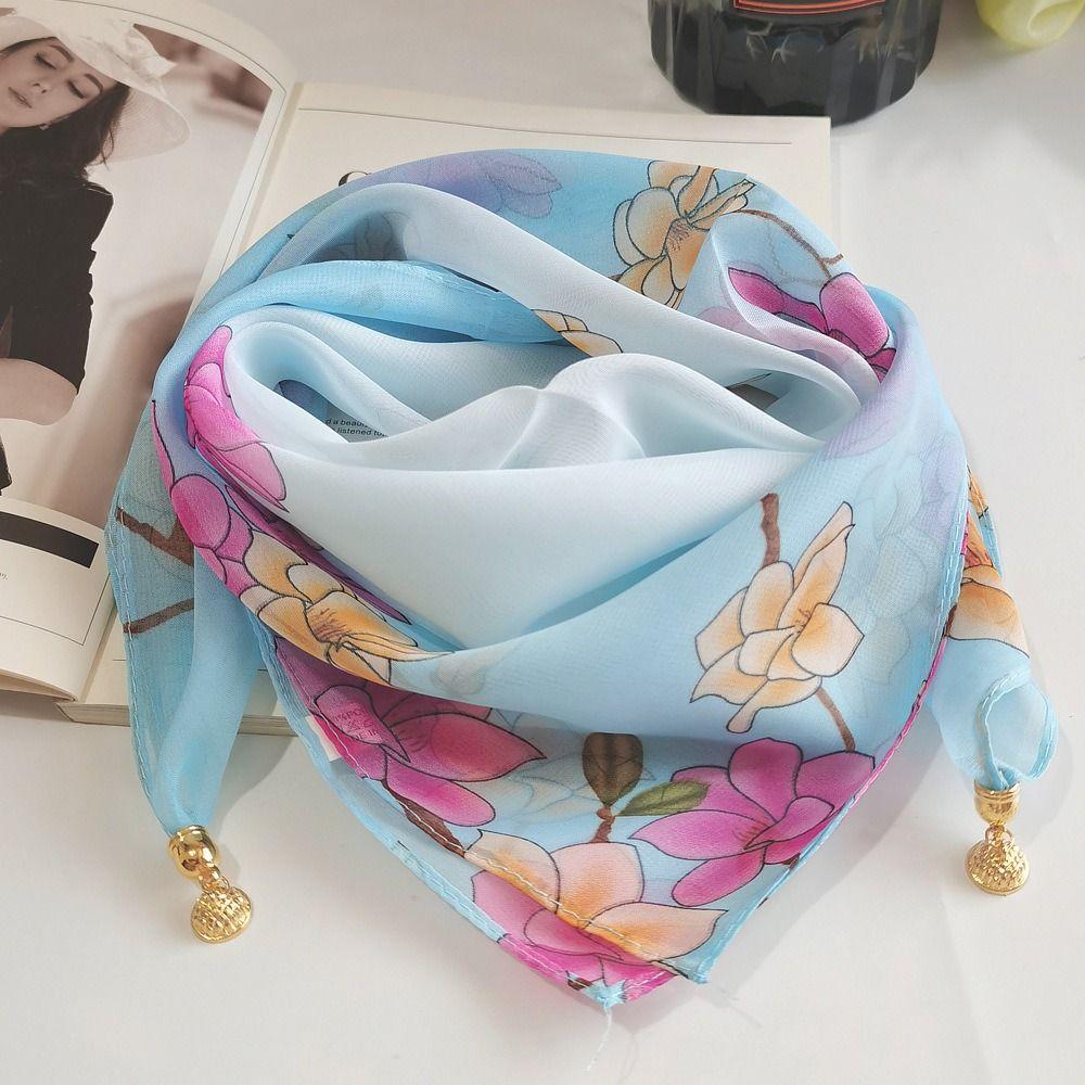 Luxury Silk Scarf Printed Small Square Scarf Fashion Magnetic Buckle Scarf For Women