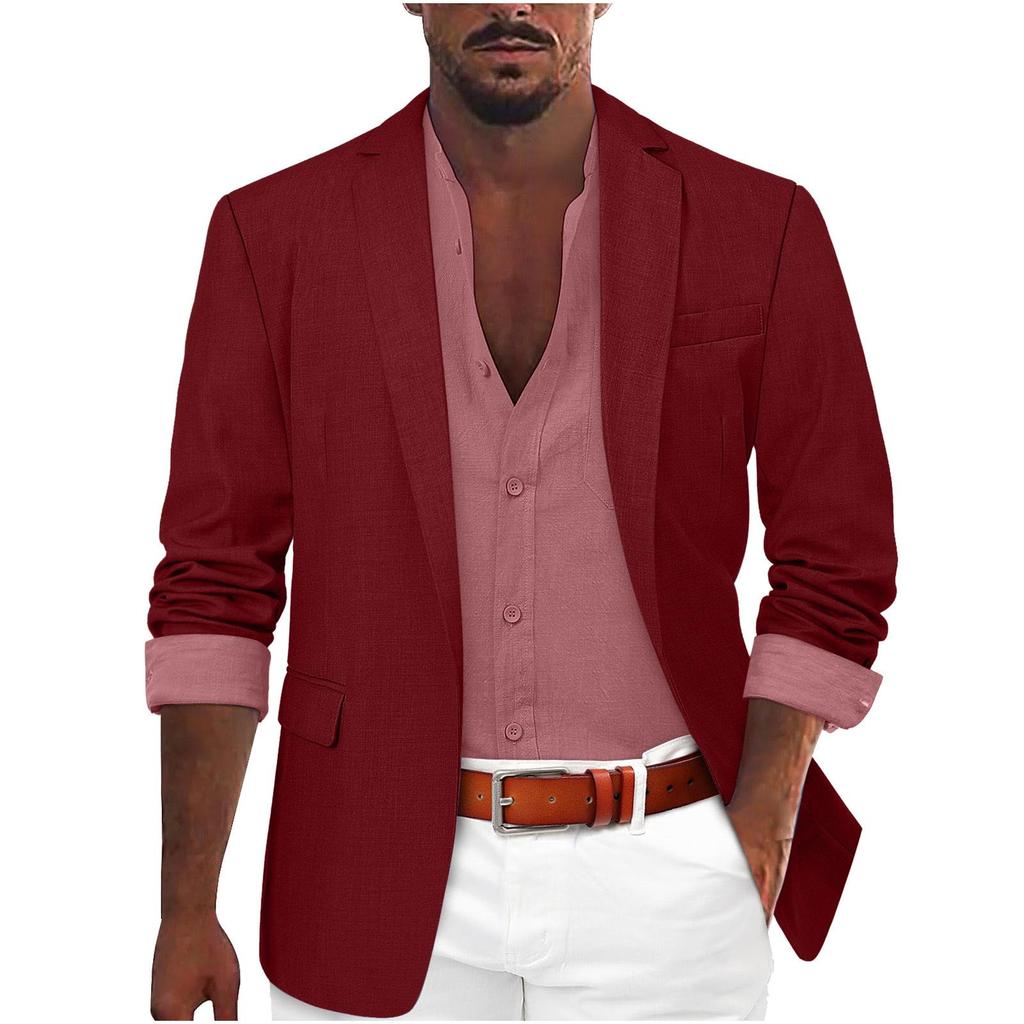 Giacca da abito casual da uomo in misto lino color cachi chiaro