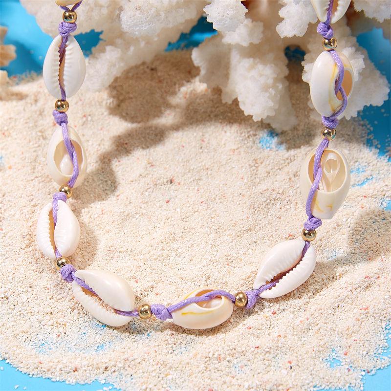 Damenmode Natürliche Muschel Geflochtenes Armband Halskette Böhmen Frauen Strandstil Schmuckset