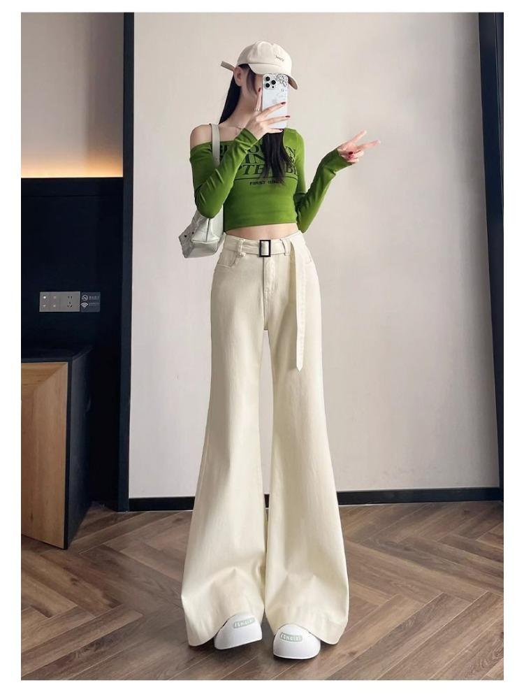 

comfortable Beige Apricot High Waisted Micro Flared Denim Trousers Not Sticky Leg Loose Large Size Women s Wide Leg Flared Trousers Long Denim Pants XS