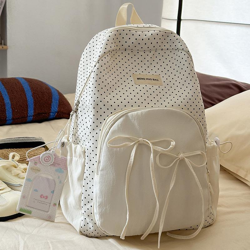 Schoolbag New Sweet Girl Backpack Korean Versatile Bow Polka Dot Versatile Light Commuter Bag Large Capacity School Bag