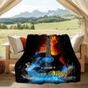 1PC Custom Name Flame Water Guitar Art Outdooor Flannel Blankets Patterns Throw Blanket All-Season Soft Gift for Couch, Bed, Camping Gifts