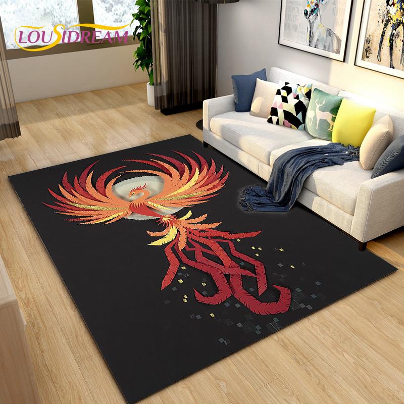 3D Phoenix Bird Area Rug Large,Carpet Rug for Living Room Bedroom Sofa Decoration,Kitchen Bathroom Non-slip Floor Mat  alfombra
