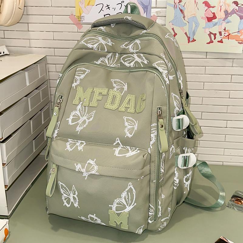 Fashionable Butterfly Printed Backpack Large Capacity Nylon Backpack Student Backpack with Multiple Pockets Suitable for Daily and Student Use