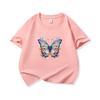 Kids Cotton T Shirt Blue Colorful Floral Butterfly Print Crew Neck Short Sleeve Tee Casual Boys Girls Summer Tops