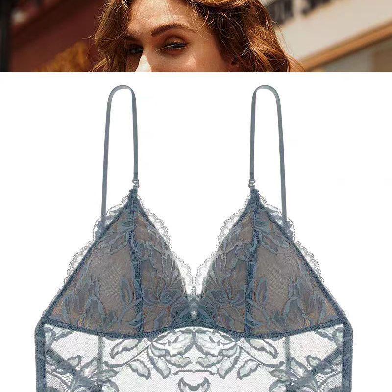 

European Lace Halter Triangle Cup Backless Camisole Bra 80B L