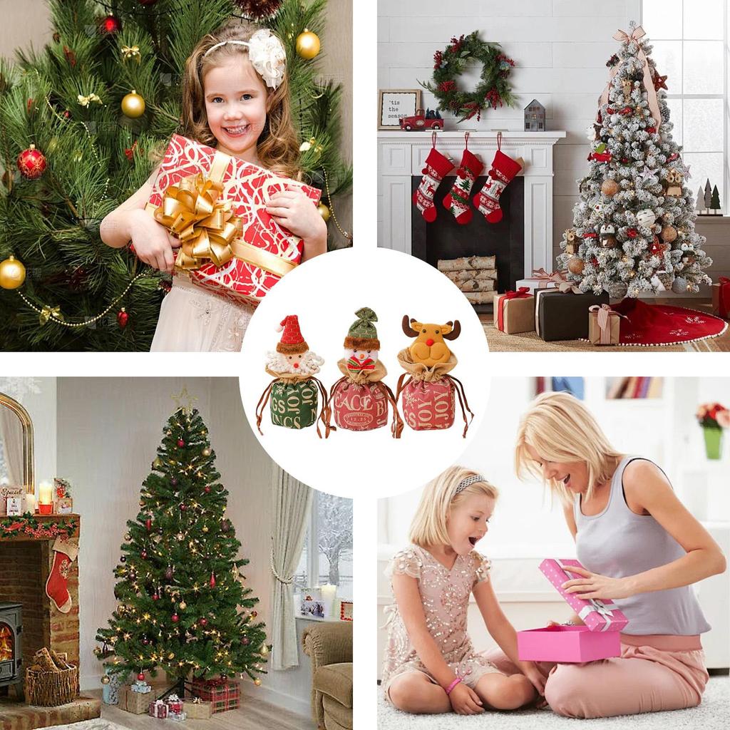 Drawstring Christmas Bags 3piece Cartoon Doll Containers Fabric Christmas Bags For Birthday Kids Holiday Wedding Party Candy