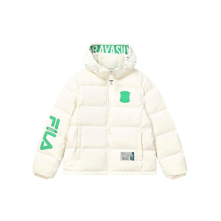 Fila X MIHARA YASUHIRO Short Loose Casual Warm Letter Print Hooded Long Sleeve Down Jacket Women Jacket Coconut-White F11W243905F-IV