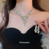 Diamond-encrusted Flower Pearl Necklace Earrings Court Style Light Luxury High-end Jewelry Set Design Bride Jewelry Women