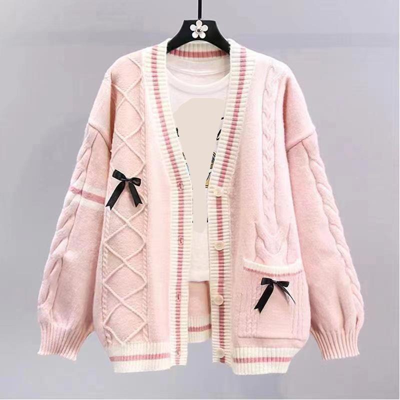 Sladká mašle Pletené vesty Y2k Estetické Všechny kontrastní barvy Kabáty Móda Single Breasted Ženy Kawaii JK Svetry Svetry