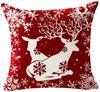 Red Plaid Sofa Linen Christmas Pillow Cover Reindeer Snowflake Home Cushion Cover