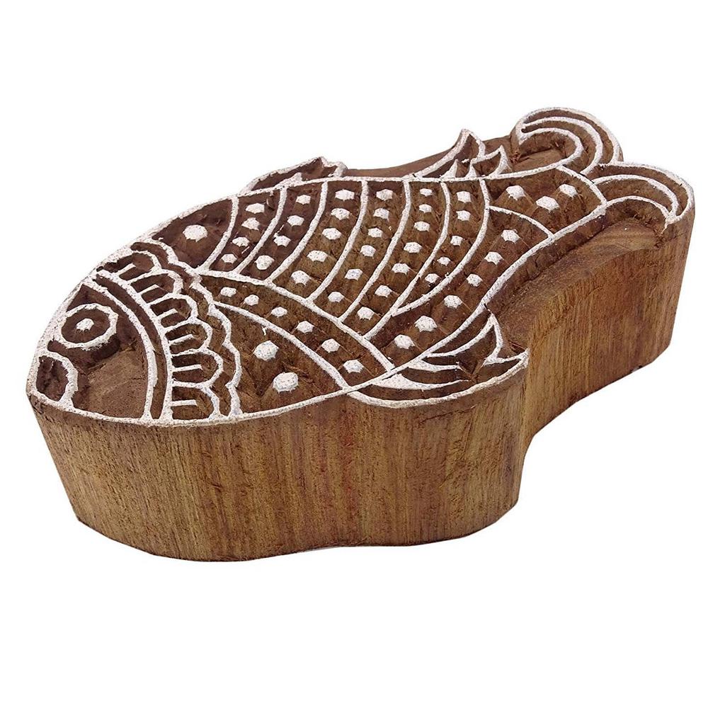 Decorative Wood Printing Block Indian Wooden Brown Hand Carved Textile