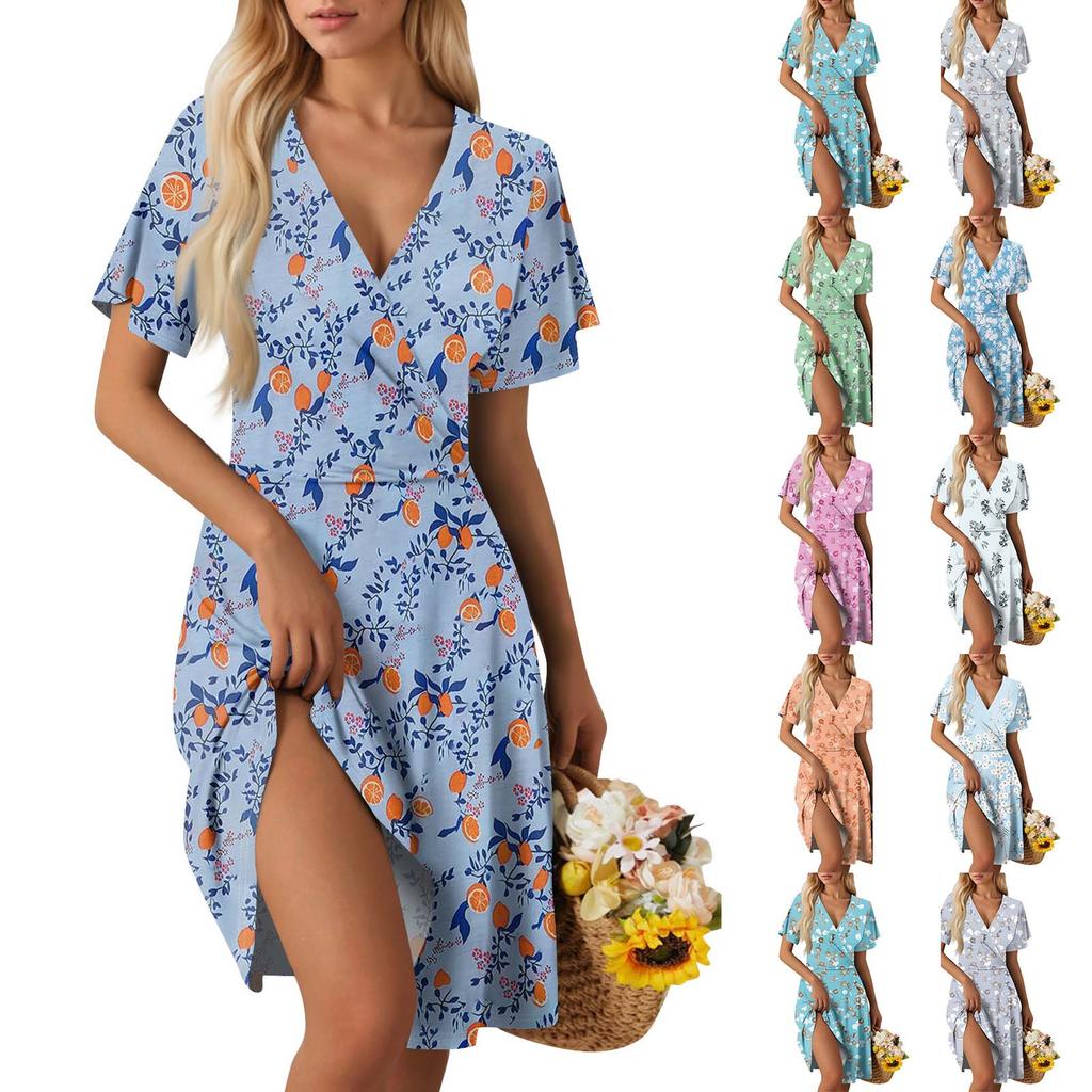 Robe d'été ample pour femme, tenue décontractée à col en V profond, chemise élégante