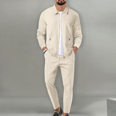 Men's Waffle Knit Zip Cardigan with Pockets and Turn-Down Collar