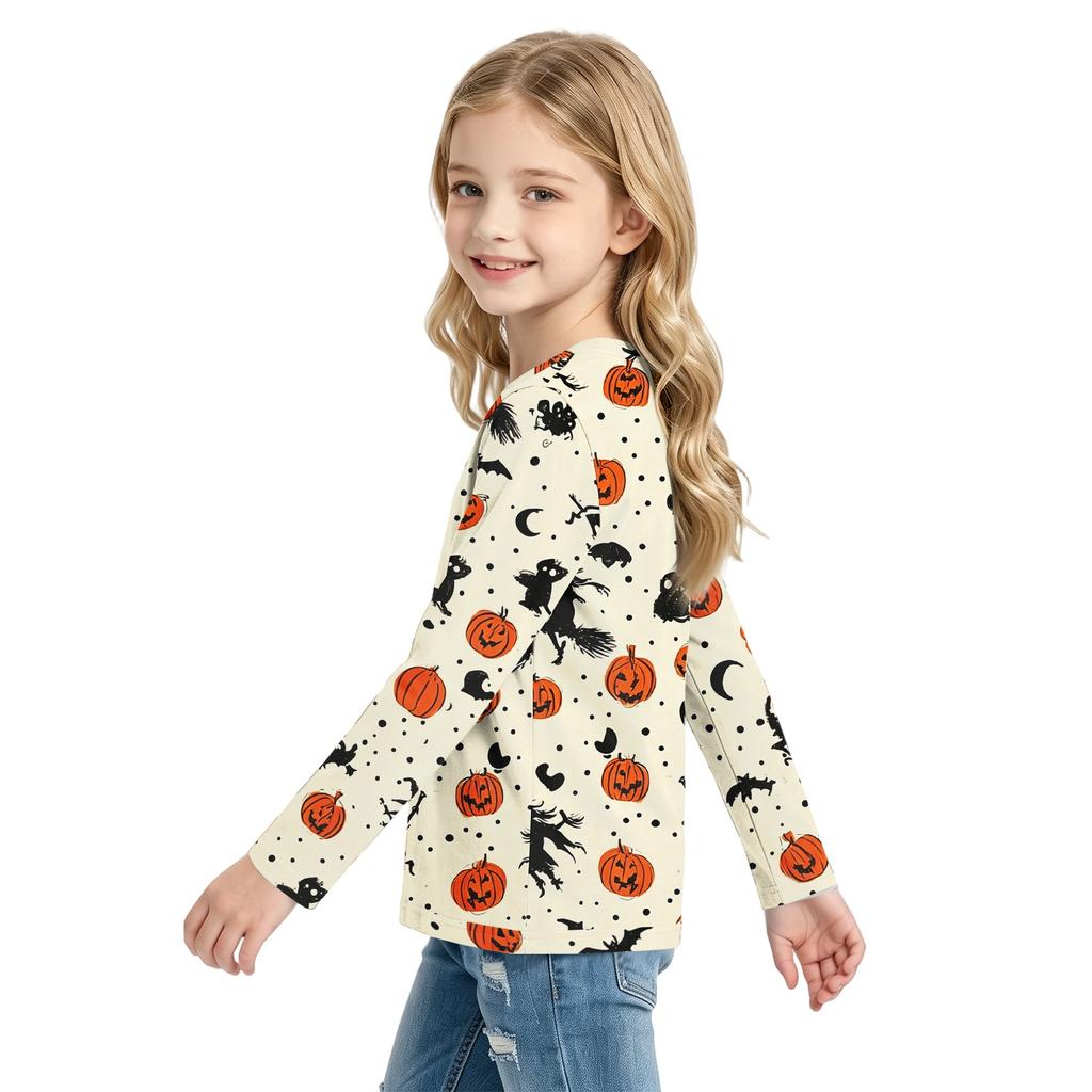 Children's Halloween Print Long Sleeve Neck T-Shirt for Boys Girls