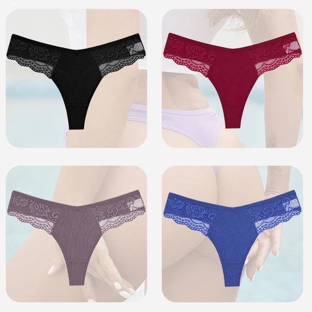 FINETOO Women Sexy Panties Lace thong Briefs Underwear for Female Intimates Lingerie Sexy Pantys Perspective Floral Plus Size Panties