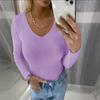 Жіночі модні повсякденні светри з довгим рукавом і V-подібним вирізом з однотонним принтом осінь-зима