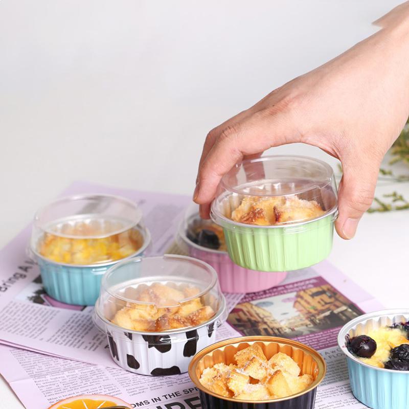10 Pcs 50Ml Temperature Resistance Reusable Aluminum Foil Baking Cups With Lid Small Pudding Tart Tins Pastry Baking Tools Set