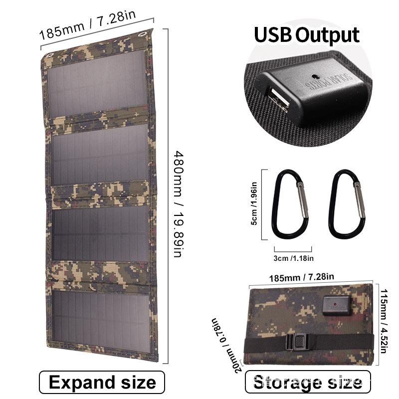 Solar Panel USB Charging Folding Bag Outdoor Camping Mobile Phone Folding Battery Charging Board 5V10W20W