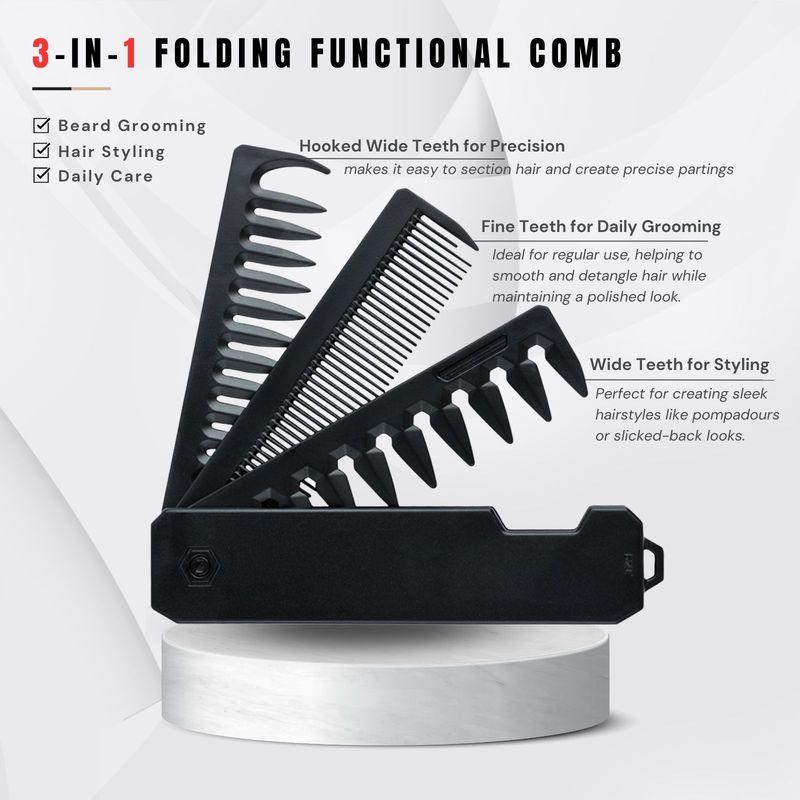Mulitfunctional Folding Hair Comb Wide Tooth Oil Head Styling Beard Comb Hair Clipper Combs 1/2/3 In1 Portable Hairdressing Comb