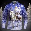 Christmas Theme Men Casual Long Sleeve 3D Star Printed Street Party Long Sleeve Soft and Comfortable Shirt Santa