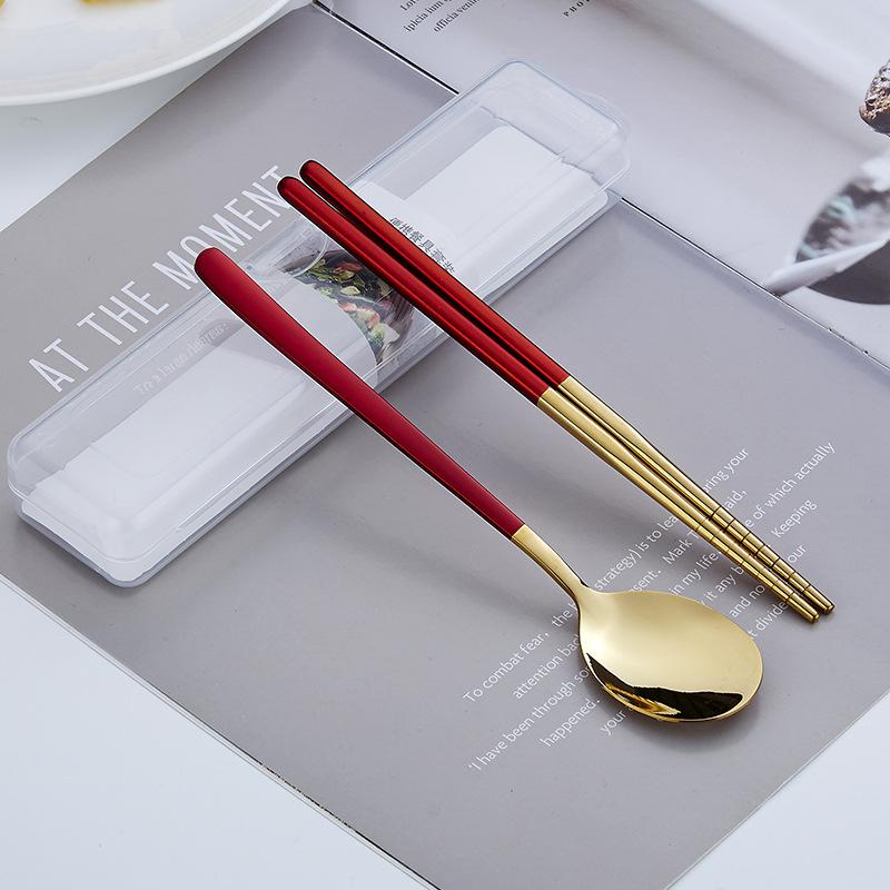 Korea Style Stainless Steel 304 Cutlery Set Portable Chopsticks Spoon with Storage Box Tableware