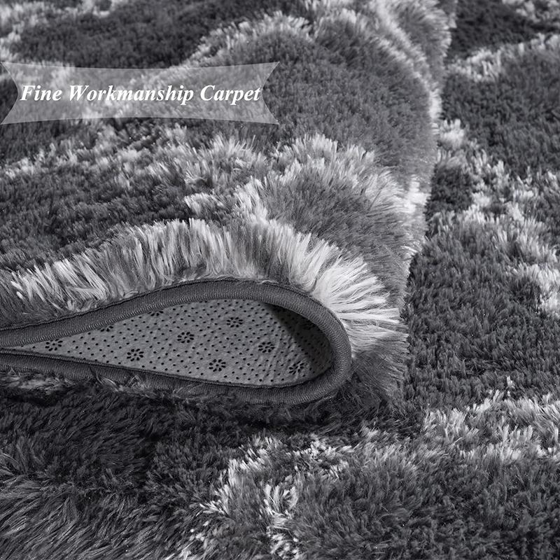 Inyahome Large Rug Fuzzy Fluffy Shaggy Indoor Black White Carpets Modern Moroccan Mats for Living Room Non Slip Nursery Rugs