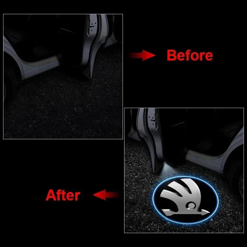1/2pcs LED Car door universal projector high-definition welcome lights For Skoda Octavia Rapid Kodiaq Karoq Superb Fabia VisionS hkpx25
