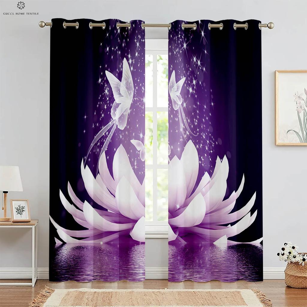 Set Of 2 Window Curtains Flowers Water Printing Kitchen Bedroom Study Living Room Decorative Curtain For Made Polyester
