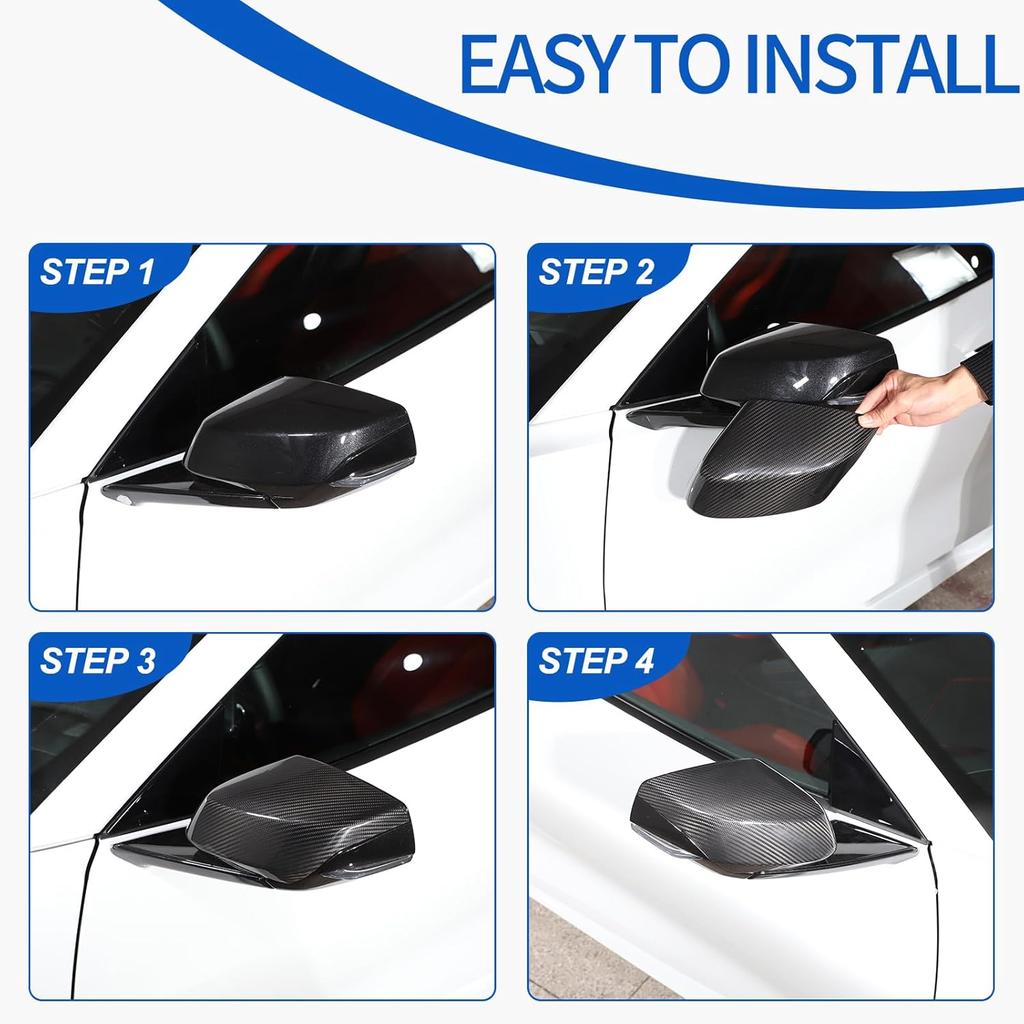 Real Carbon Fiber Door Rear View Mirror Cover Compatible with Chevrolet Corvette C8 2020-2026, Exterior Side Door Rearview Mirror Cover Protective