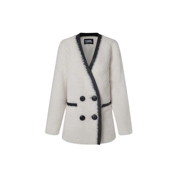 Karl Lagerfeld Elegant Party Light Luxury Striped Trim Double-Breasted Mid-Length Velvet Coat Women Coats 227L1904